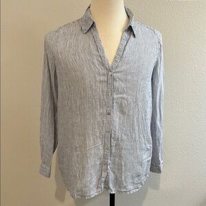Essentials Blue and White Linen Blouse Relaxed Fit